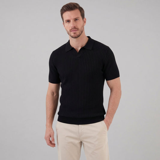 Polo para hombre de punto acanalado con cuello en v y manga corta — casual